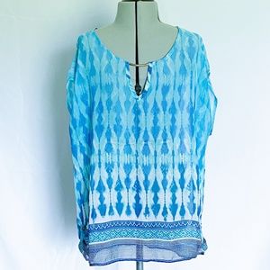 Misia Silky Flowy Turquoise Geometric Top Size Women's Medium - New without Tags